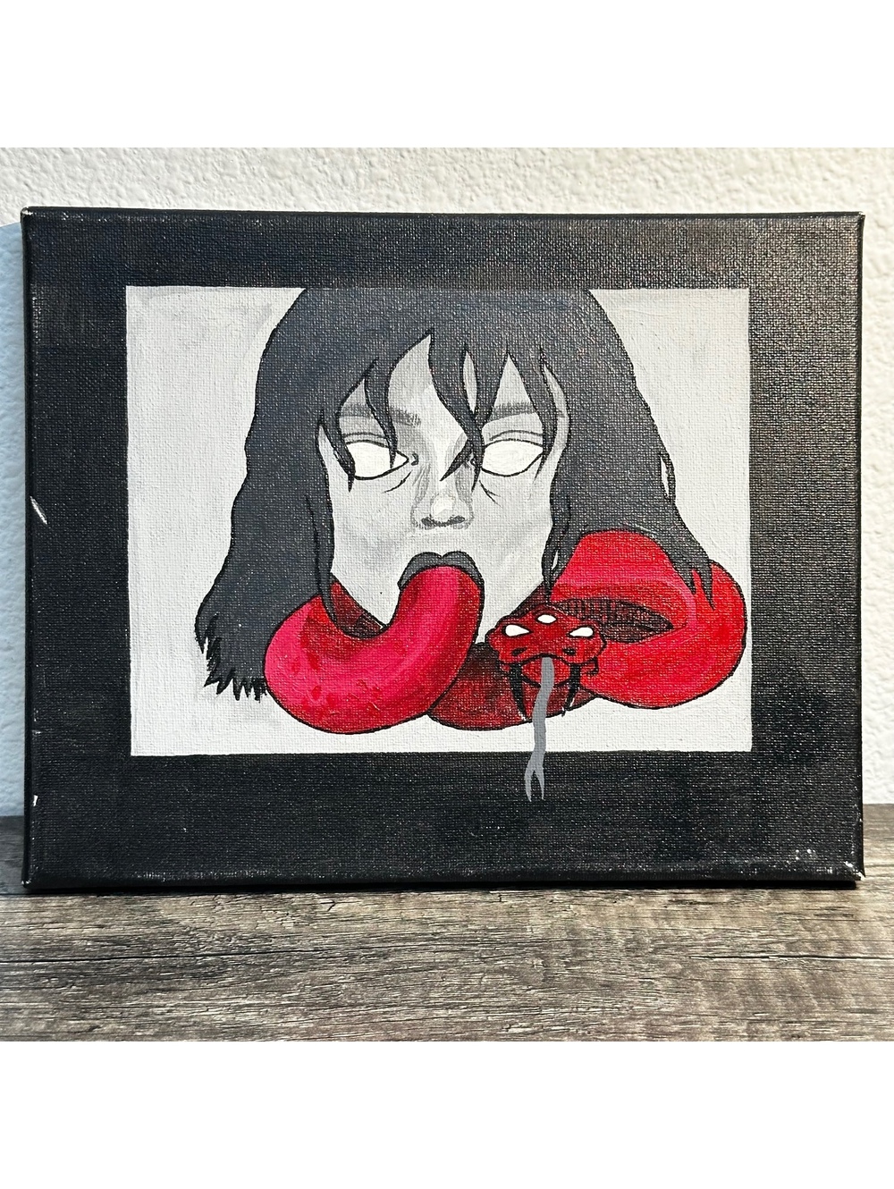 Original Woman & Snake Hand Painted Canvas Art 10x8